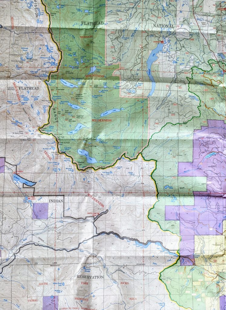 A map of the Mission Mountain Wilderness Areas