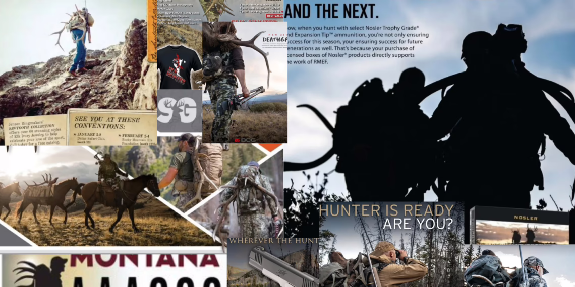 Hunter with an elk rack on their back