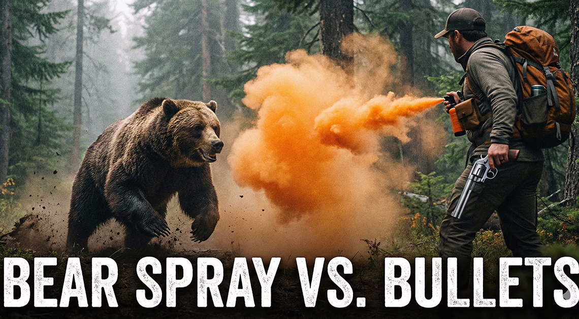 Ai generated image of a hunter macing a bear