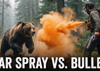 Ai generated image of a hunter macing a bear